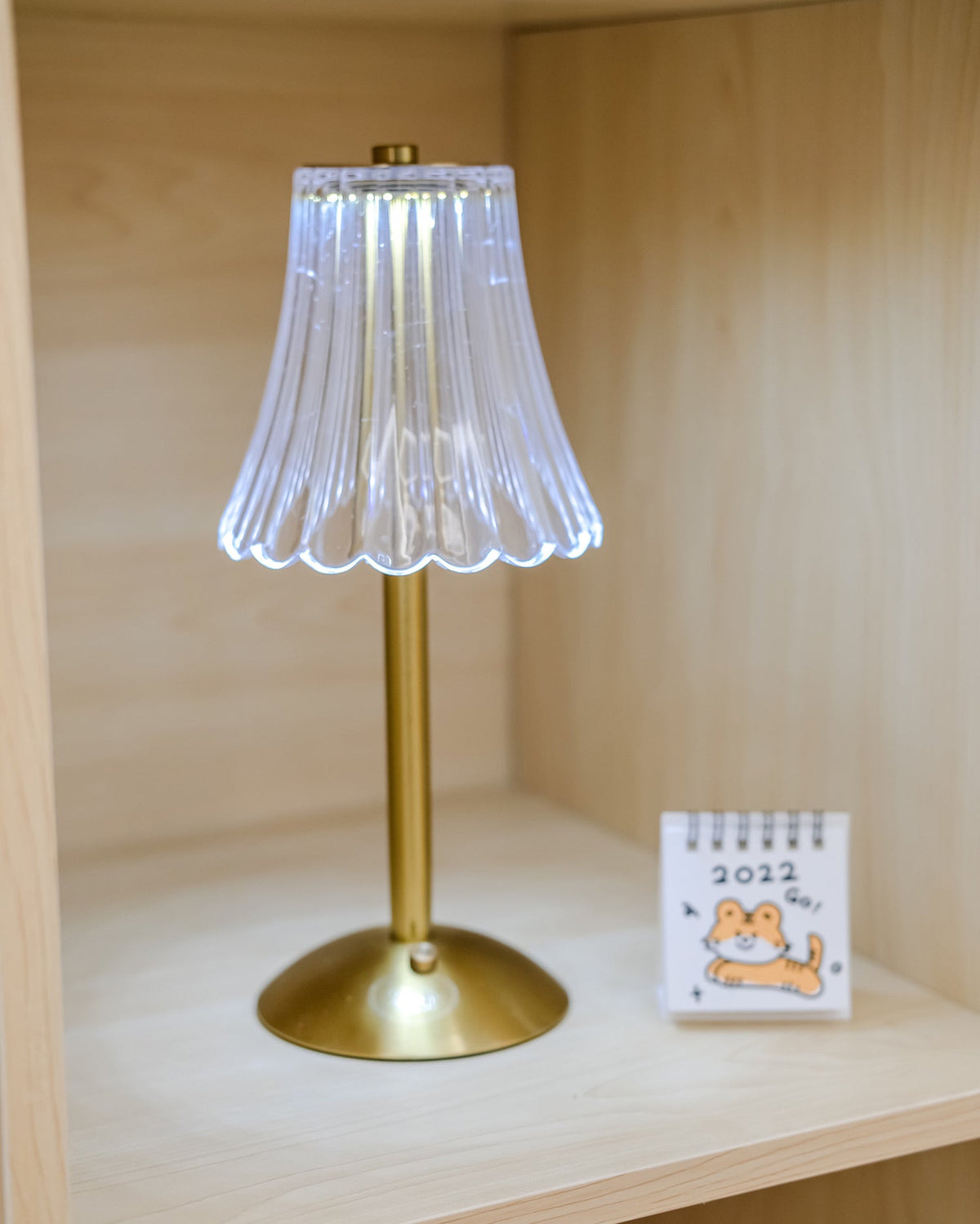 Gold Metal Faceted Cordless Table Lamp