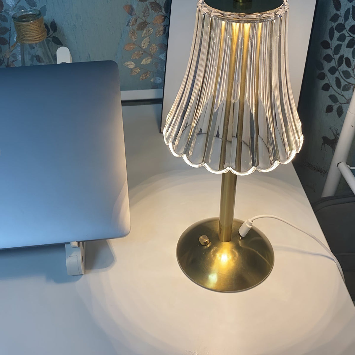 Gold Metal Faceted Cordless Table Lamp
