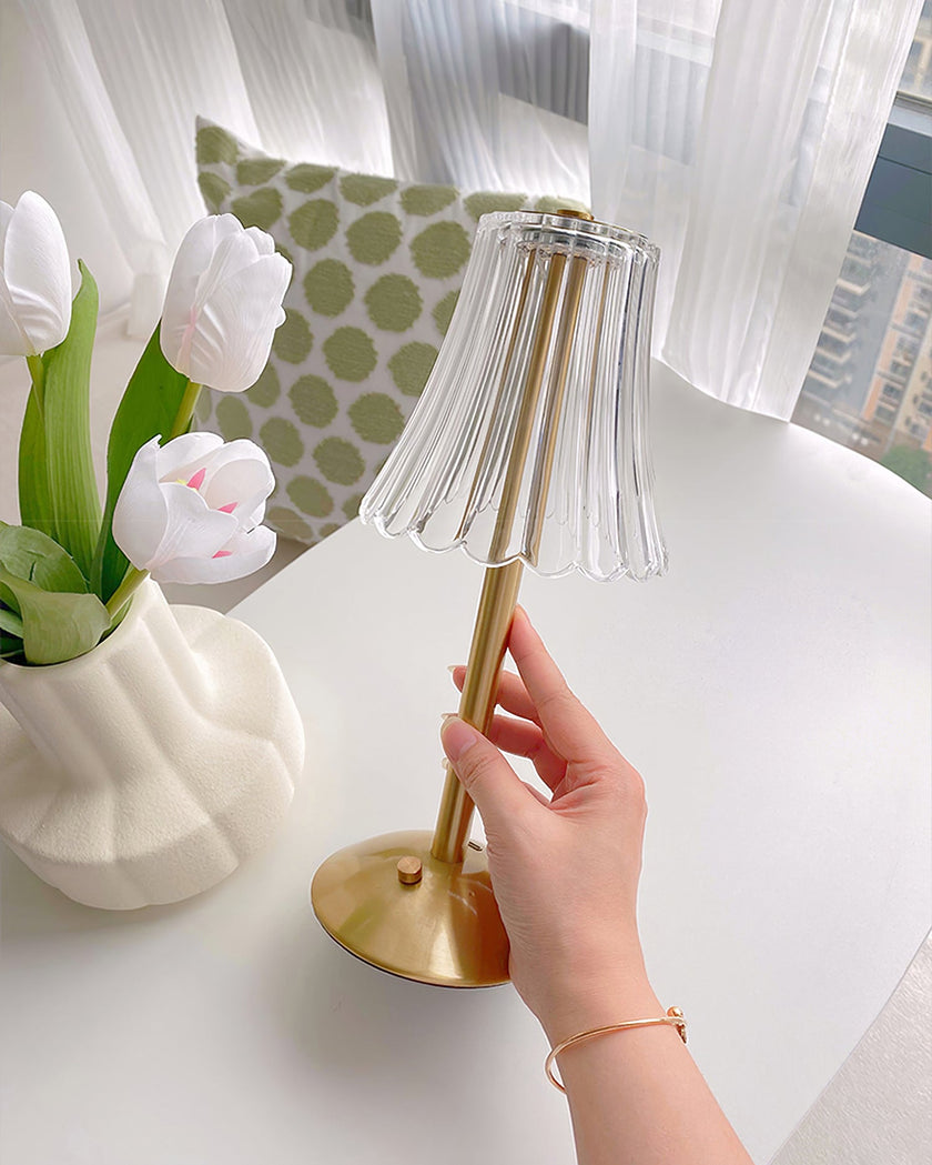Gold Metal Faceted Cordless Table Lamp