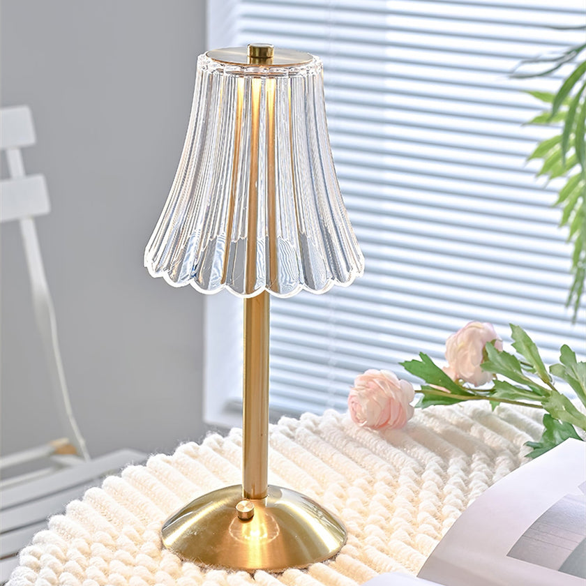 Gold Metal Faceted Cordless Table Lamp