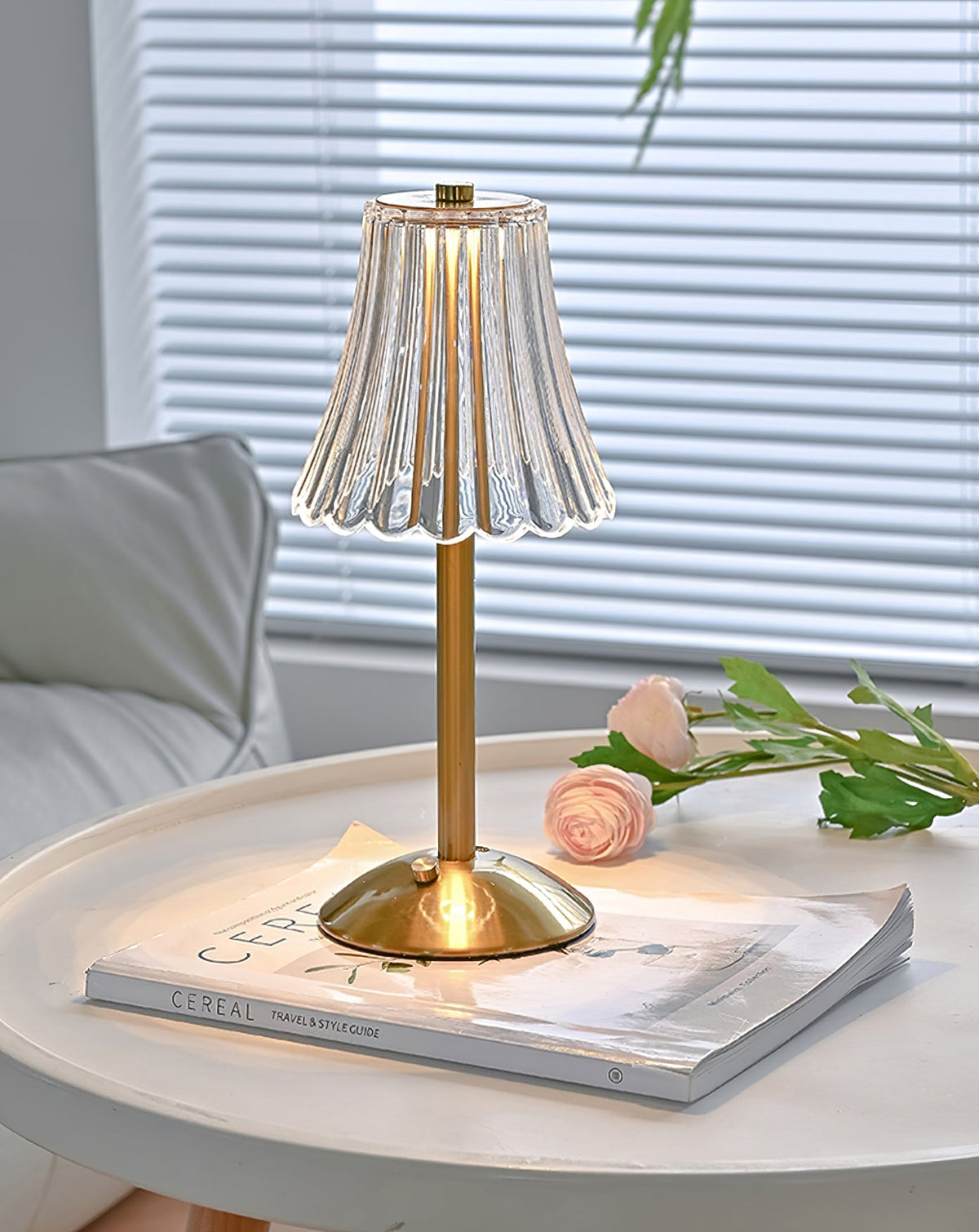 Gold Metal Faceted Cordless Table Lamp
