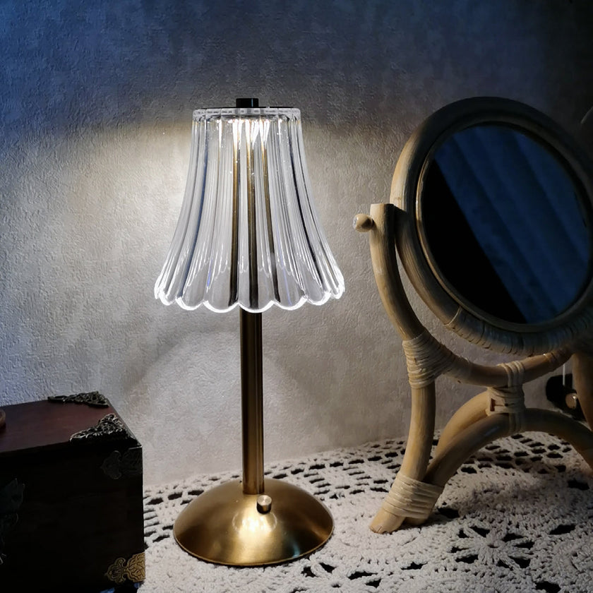 Gold Metal Faceted Cordless Table Lamp