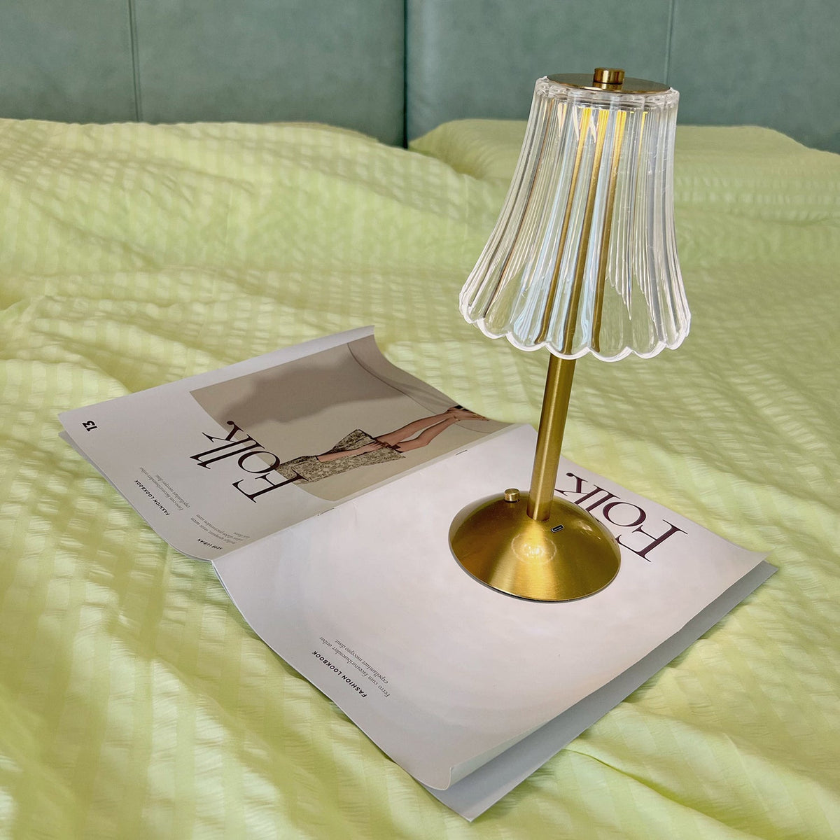 Gold Metal Faceted Cordless Table Lamp