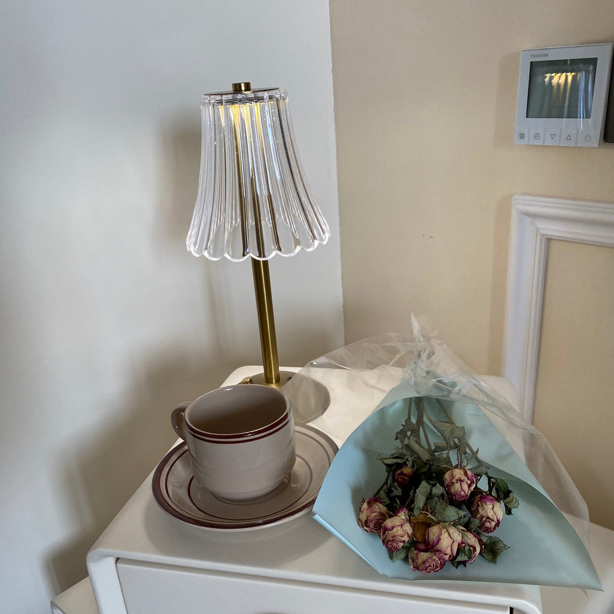 Gold Metal Faceted Cordless Table Lamp