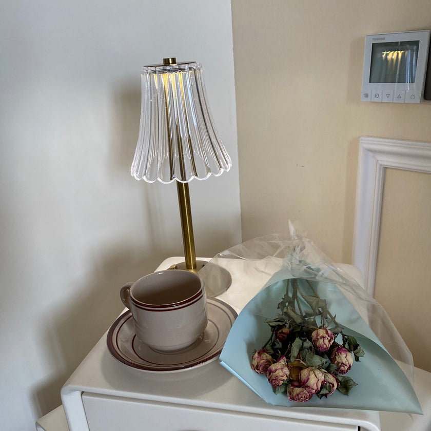 Gold Metal Faceted Cordless Table Lamp