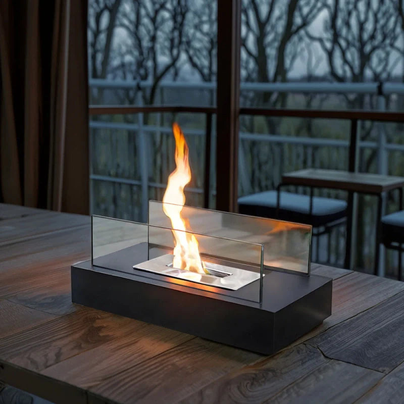 Modern Metal Tabletop Ethanol Fireplace Light Fixture