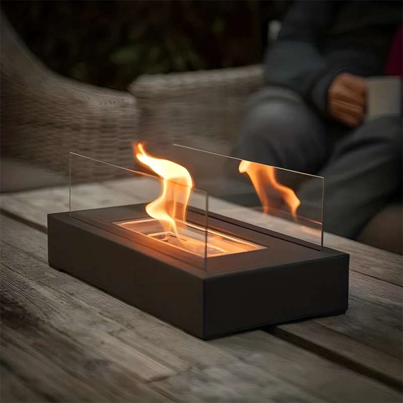 Modern Metal Tabletop Ethanol Fireplace Light Fixture