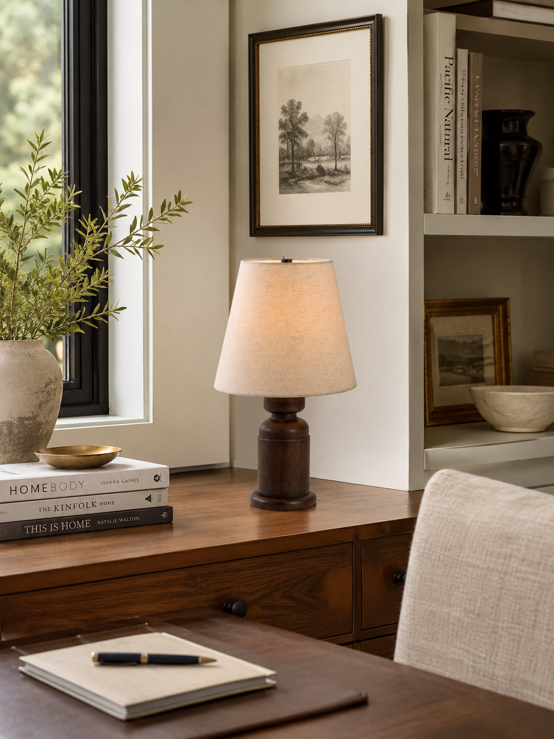 Calvrane Walnut Turned Wood Table Lamp