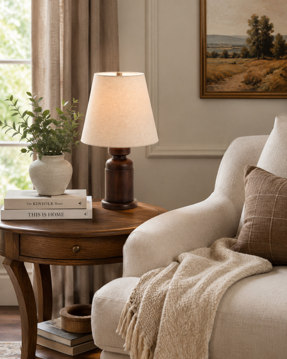 Calvrane Walnut Turned Wood Table Lamp