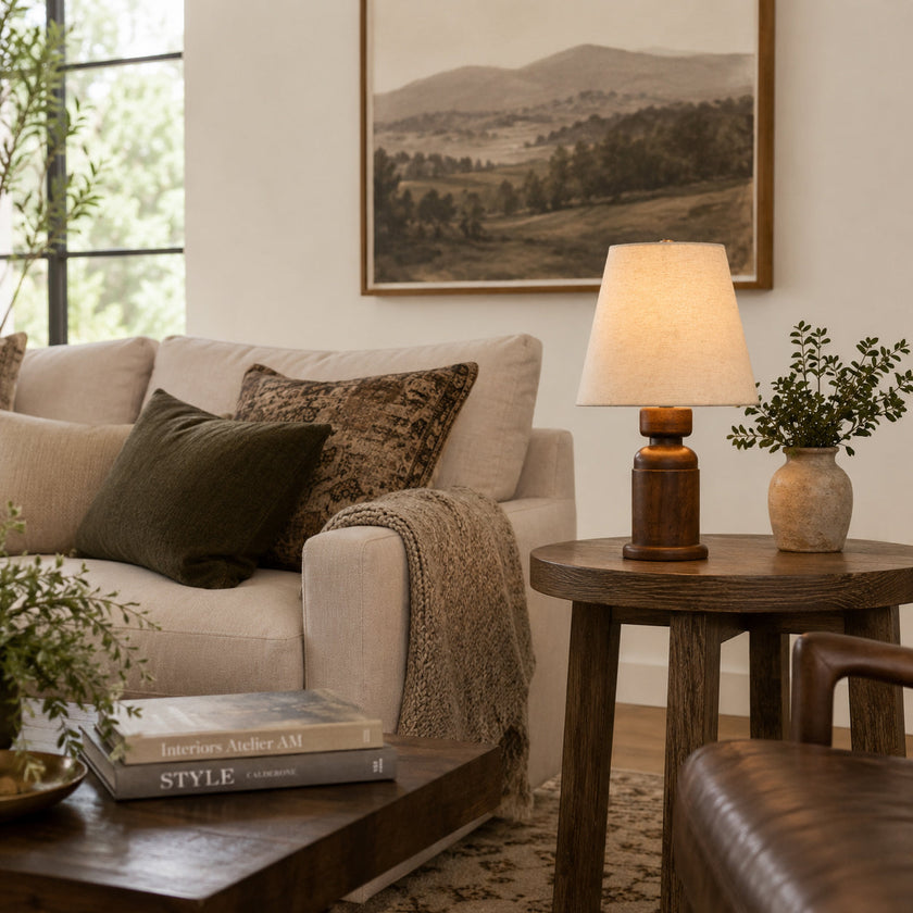 Calvrane Walnut Turned Wood Table Lamp