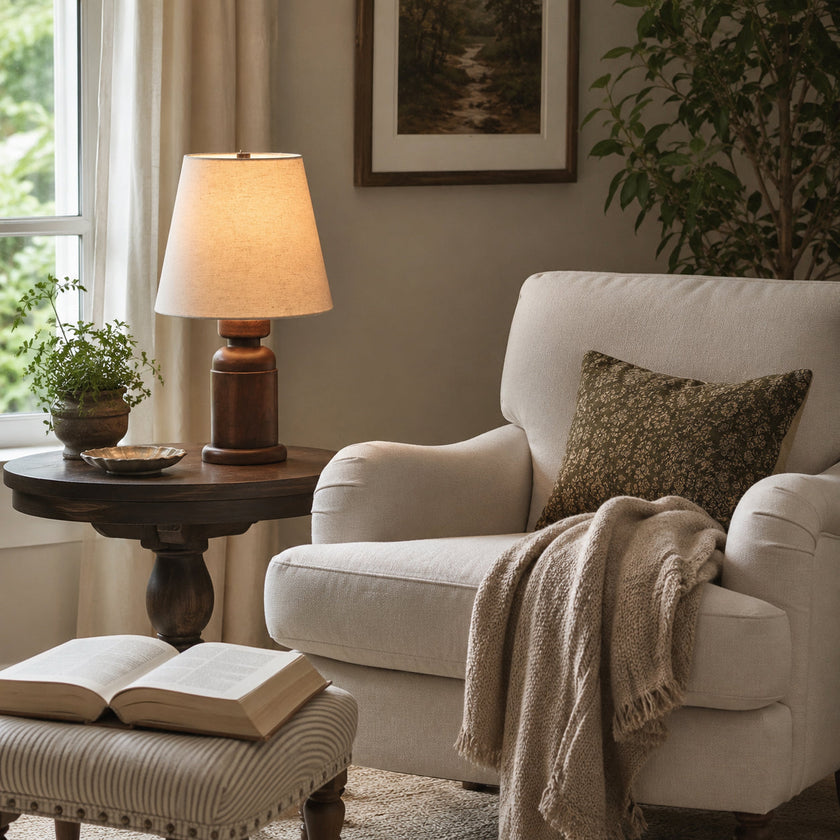 Calvrane Walnut Turned Wood Table Lamp