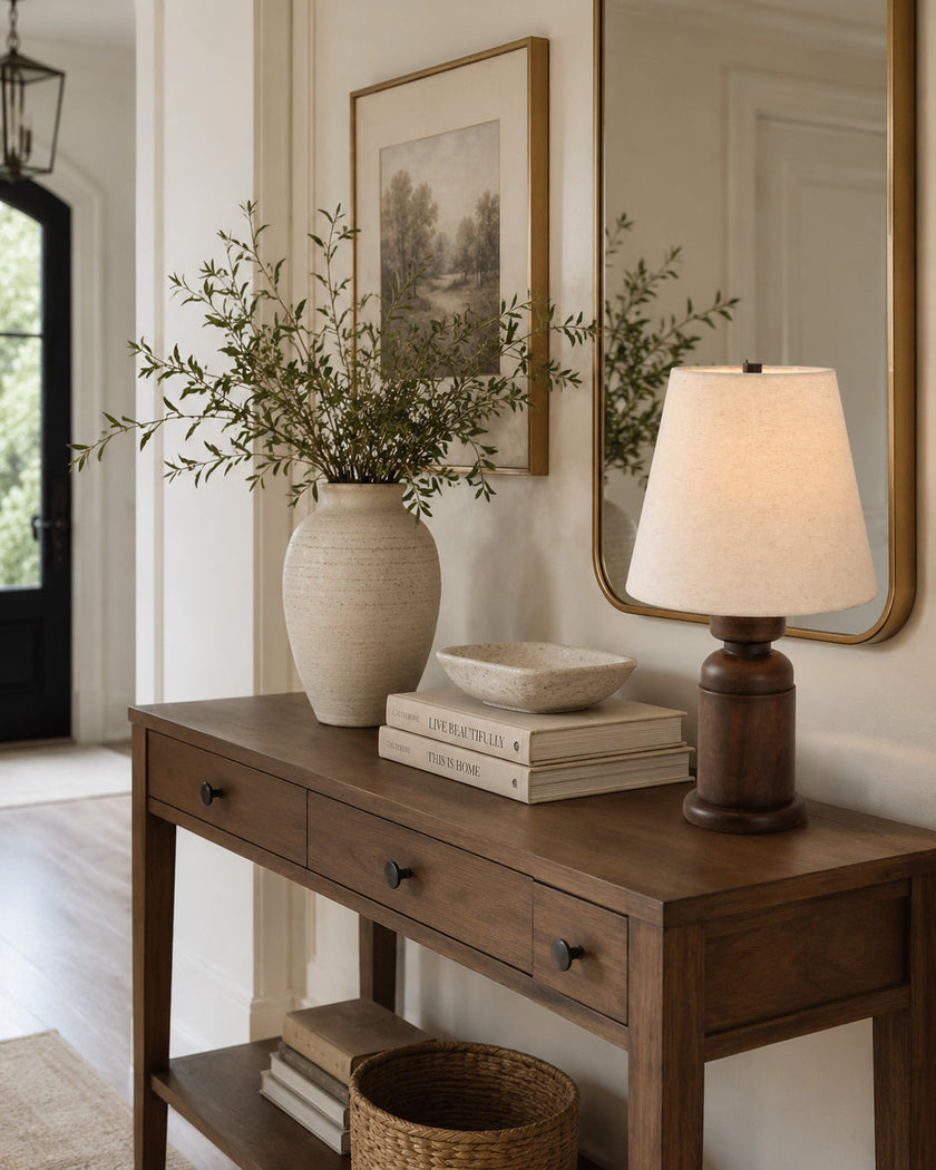 Calvrane Walnut Turned Wood Table Lamp