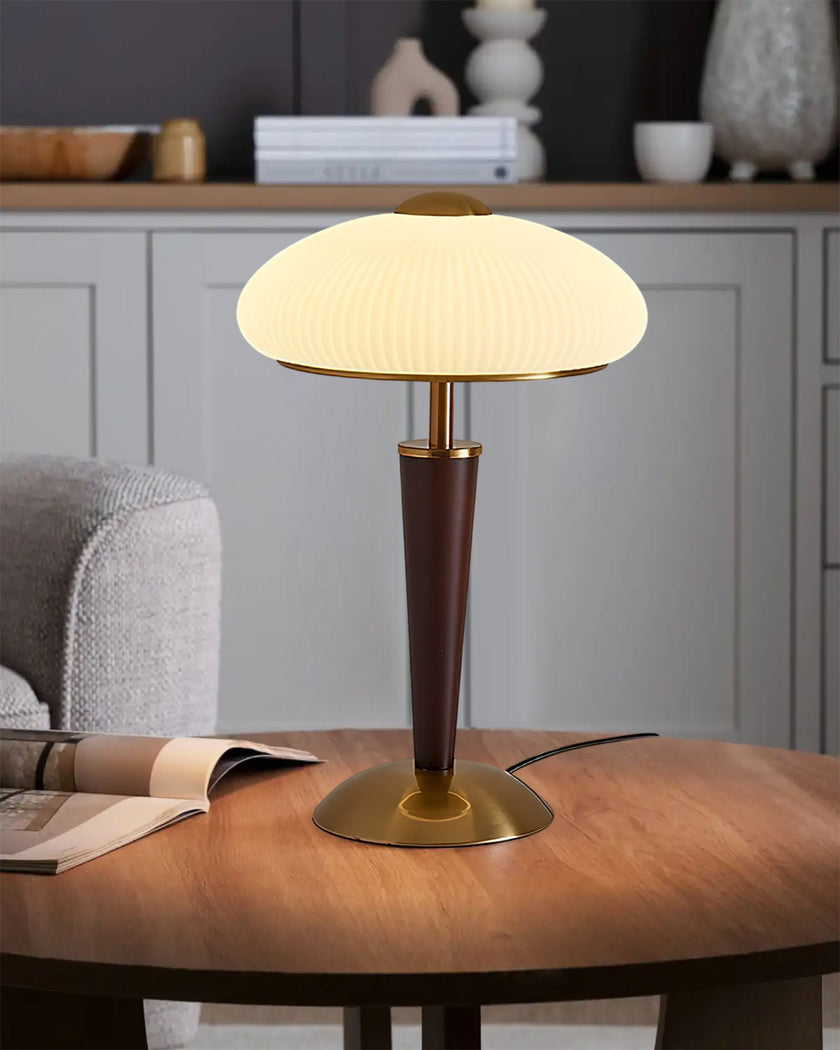 Calvrane Walnut Wood and Glass Table Lamp