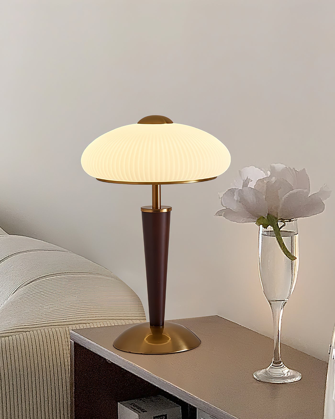 Calvrane Walnut Wood and Glass Table Lamp