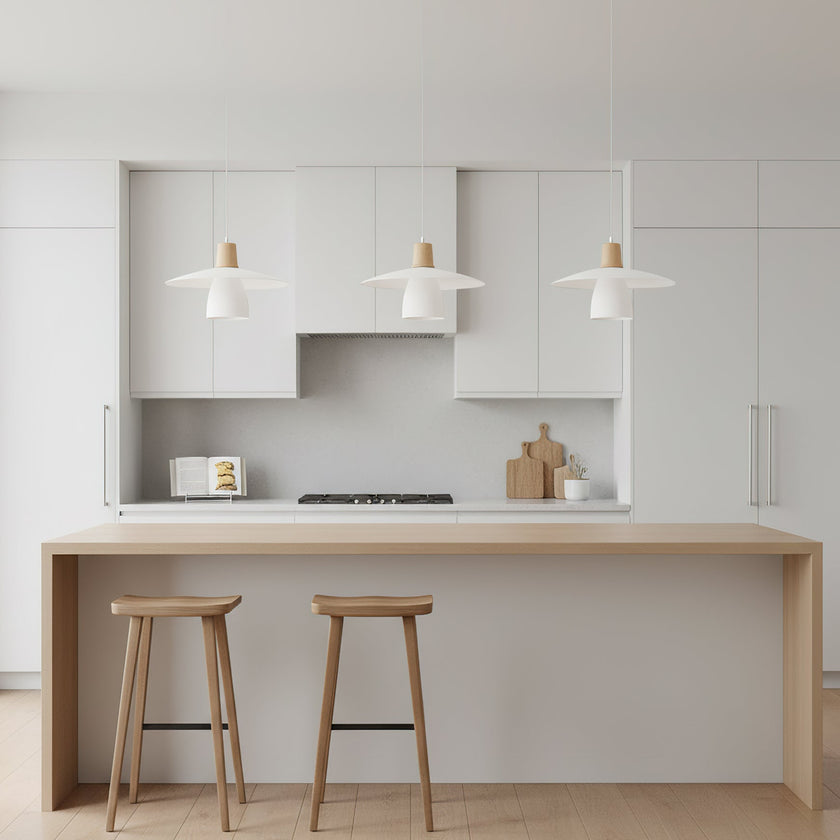 Frosted Glass Wood Rim Pendant Light