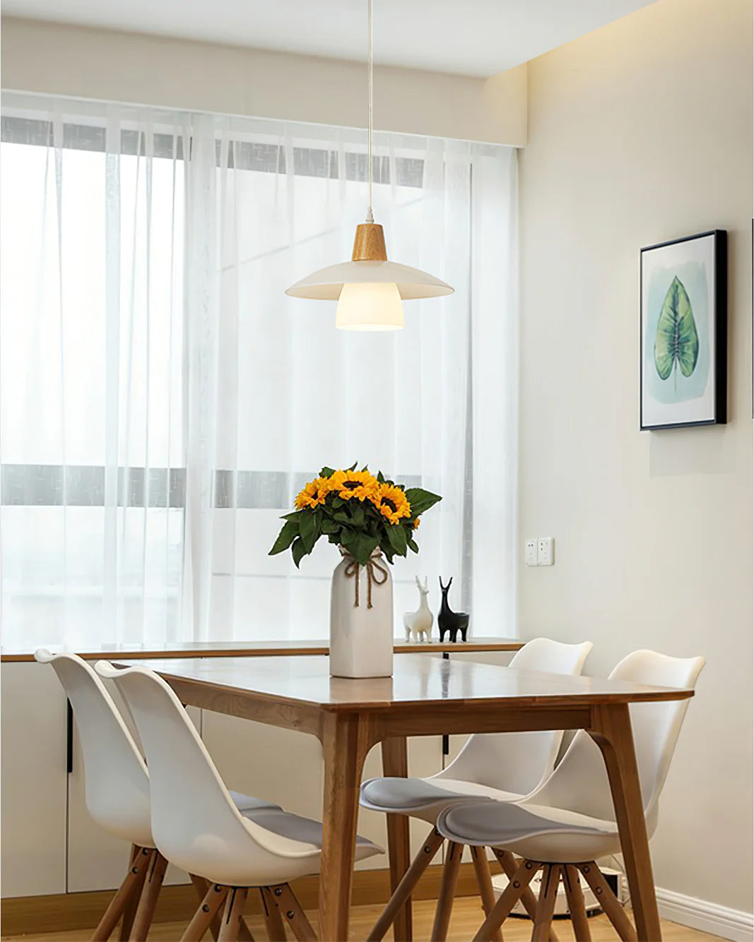 Frosted Glass Wood Rim Pendant Light