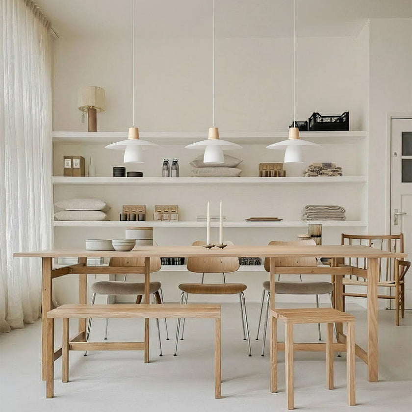Frosted Glass Wood Rim Pendant Light