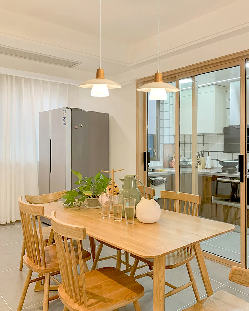 Frosted Glass Wood Rim Pendant Light