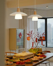 Frosted Glass Wood Rim Pendant Light