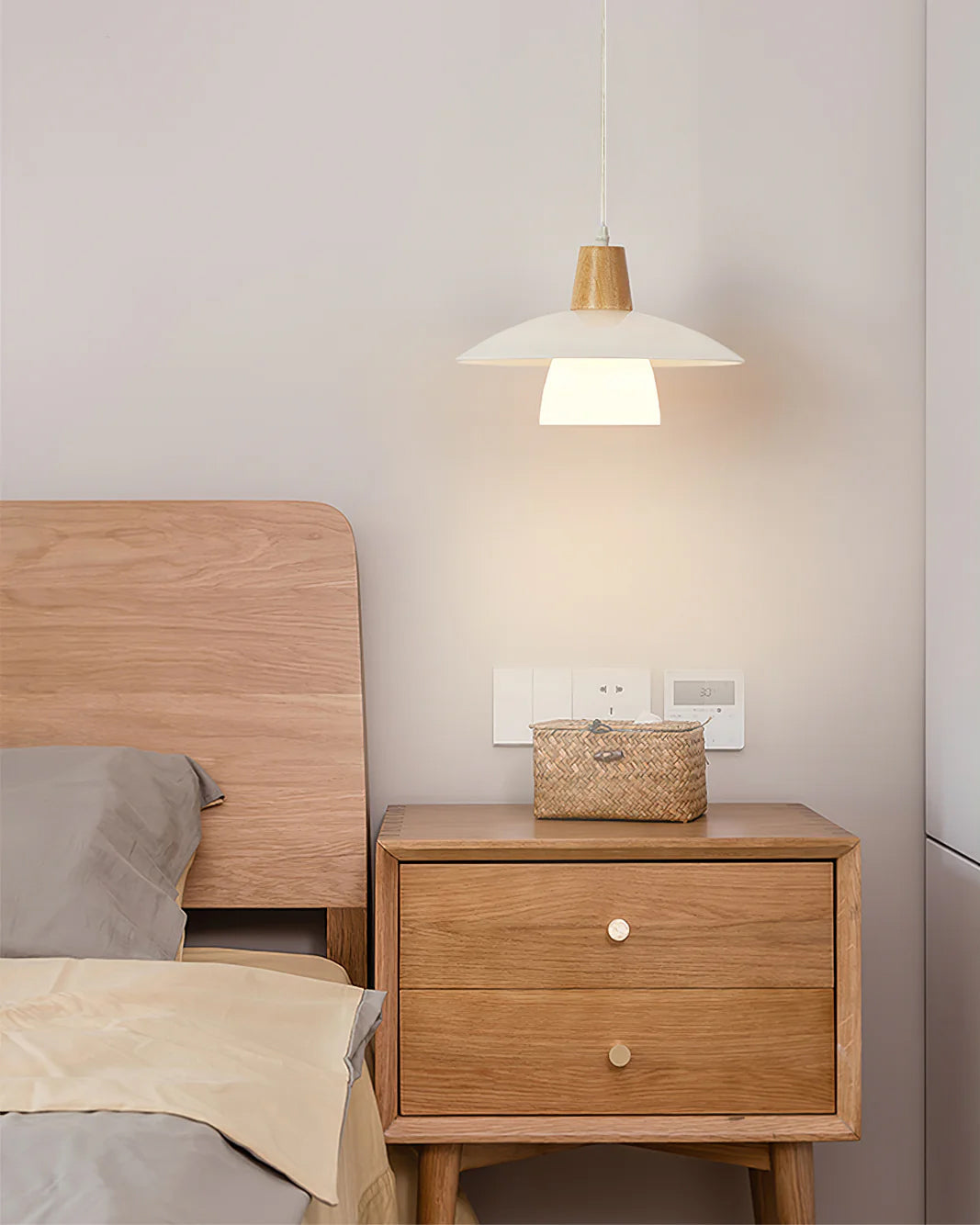 Frosted Glass Wood Rim Pendant Light
