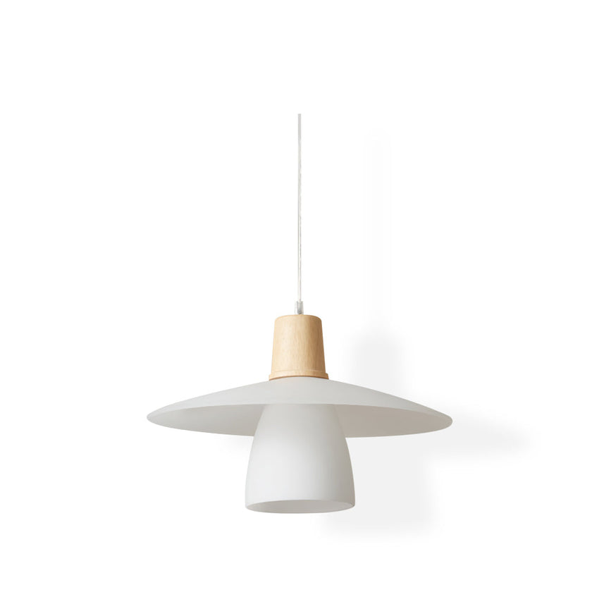 Frosted Glass Wood Rim Pendant Light
