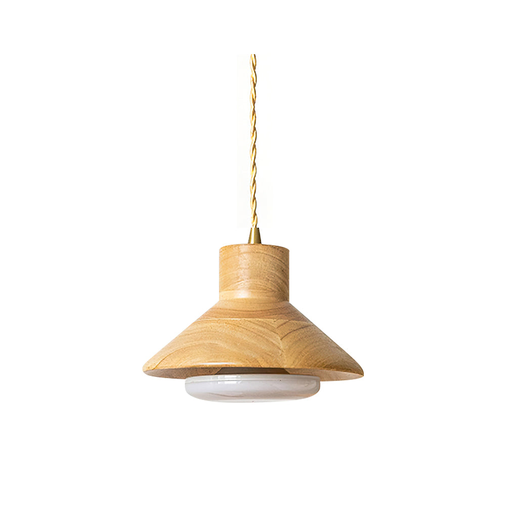 Wood Shallow Drum Pendant Light