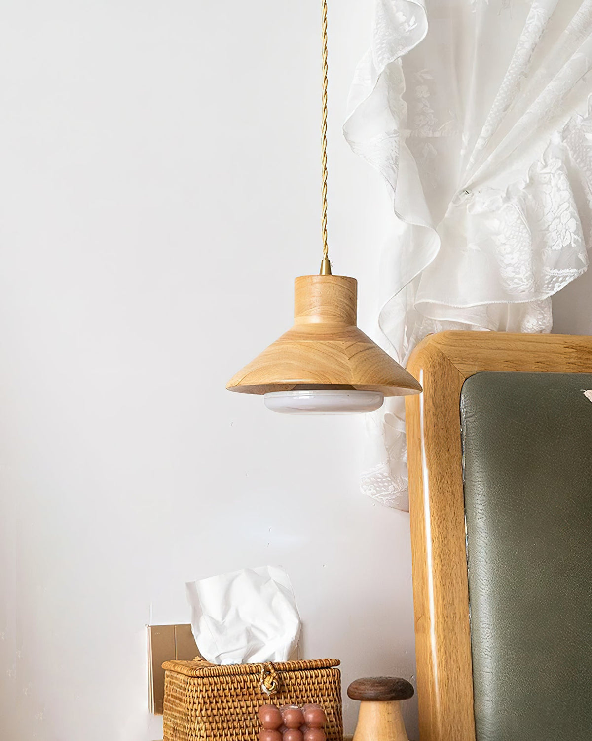 Wood Shallow Drum Pendant Light