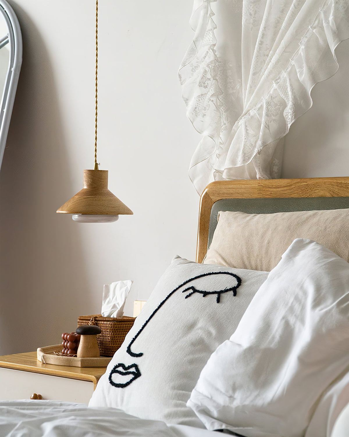 Wood Shallow Drum Pendant Light