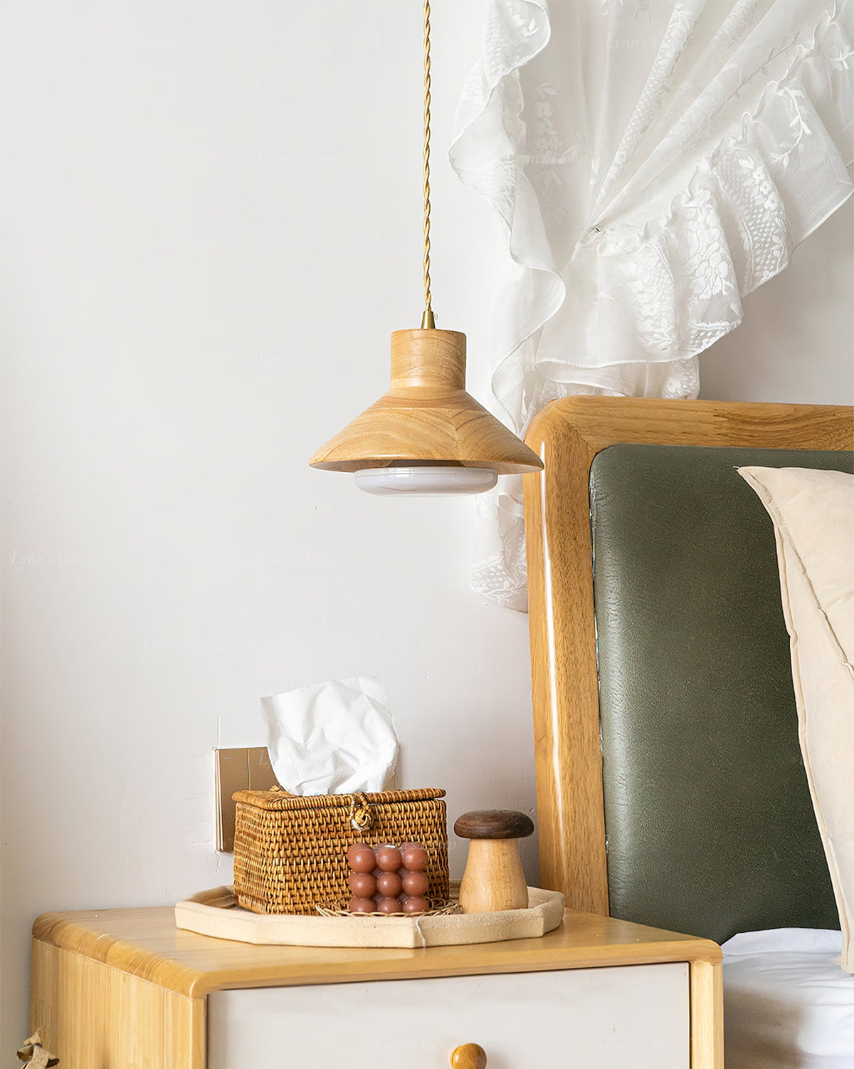 Wood Shallow Drum Pendant Light
