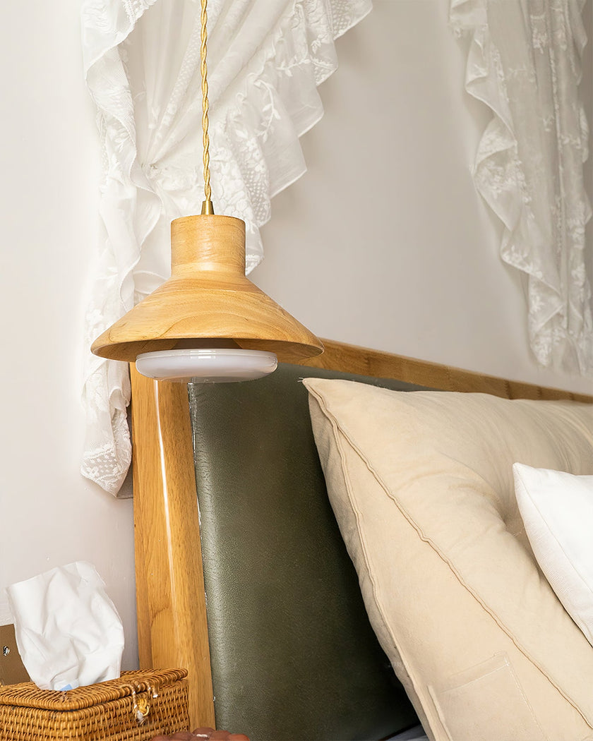 Wood Shallow Drum Pendant Light