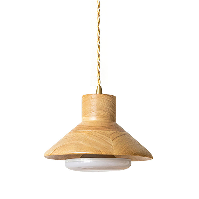 Wood Shallow Drum Pendant Light