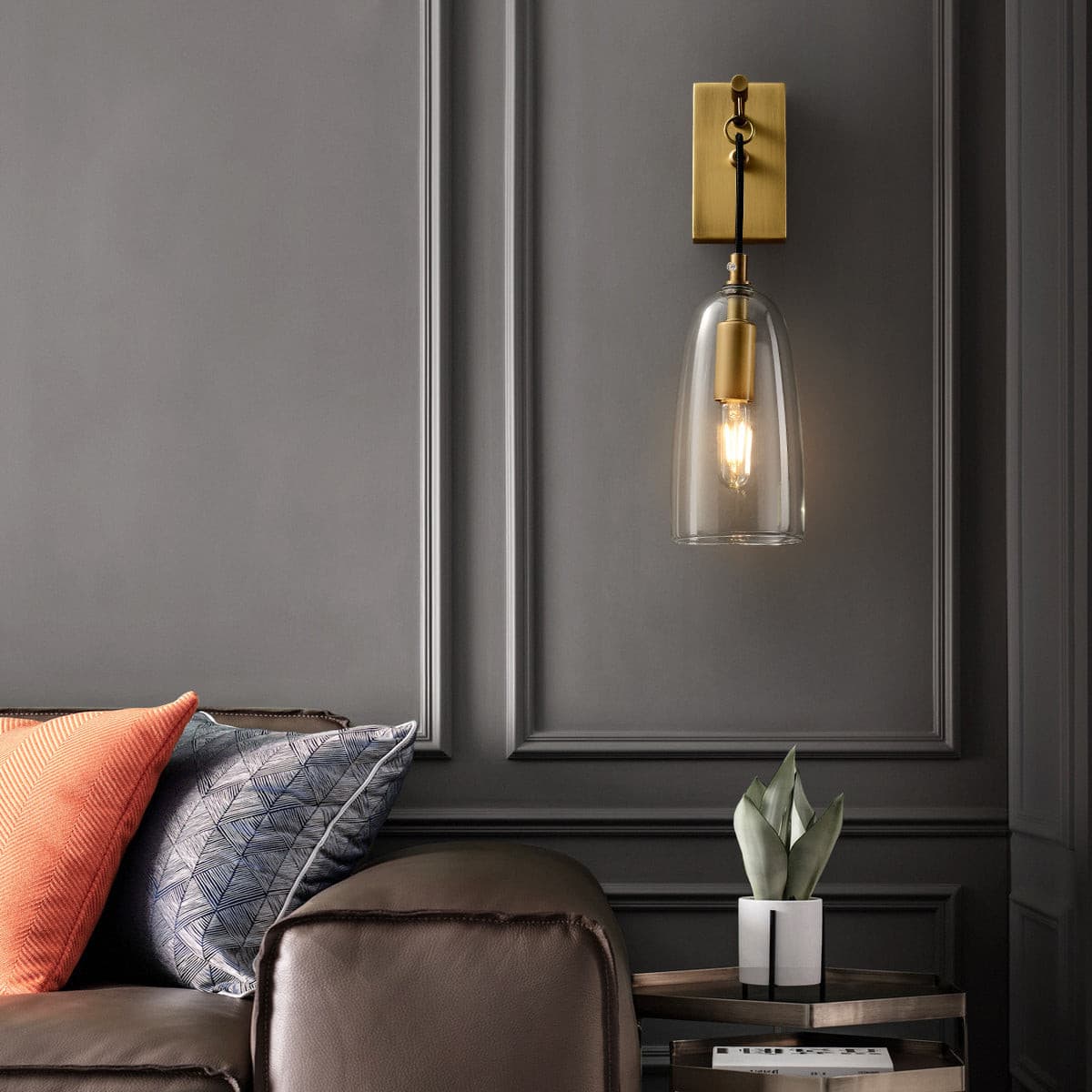 Scandinavian Brass Glass Wall Sconce