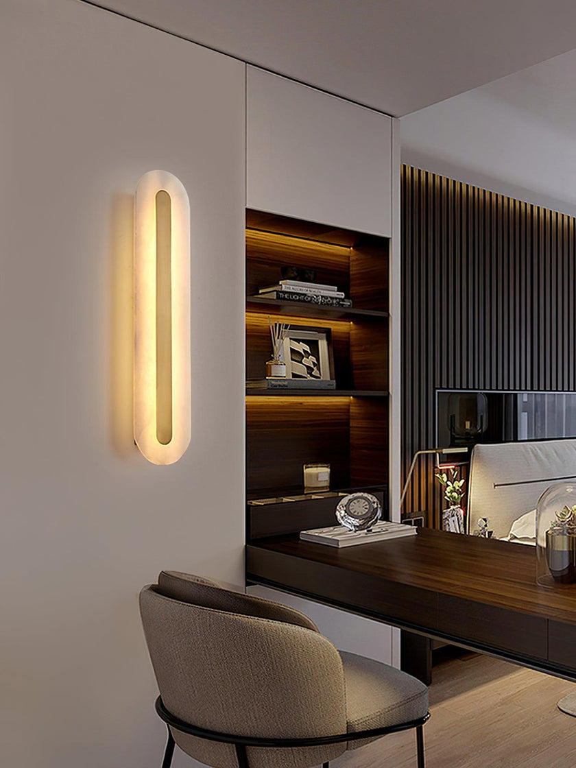 Alabaster Rounded Brass Wall Sconce