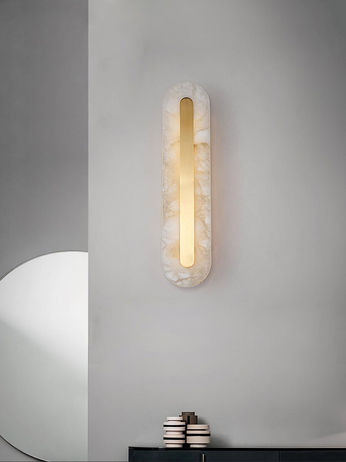 Alabaster Rounded Brass Wall Sconce