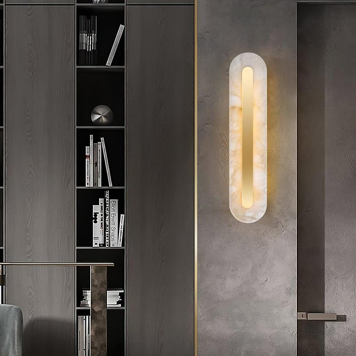 Alabaster Rounded Brass Wall Sconce