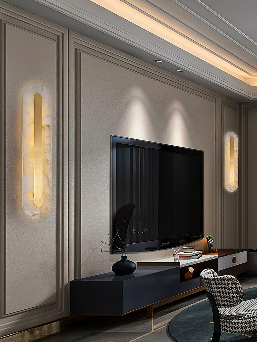 Alabaster Rounded Brass Wall Sconce