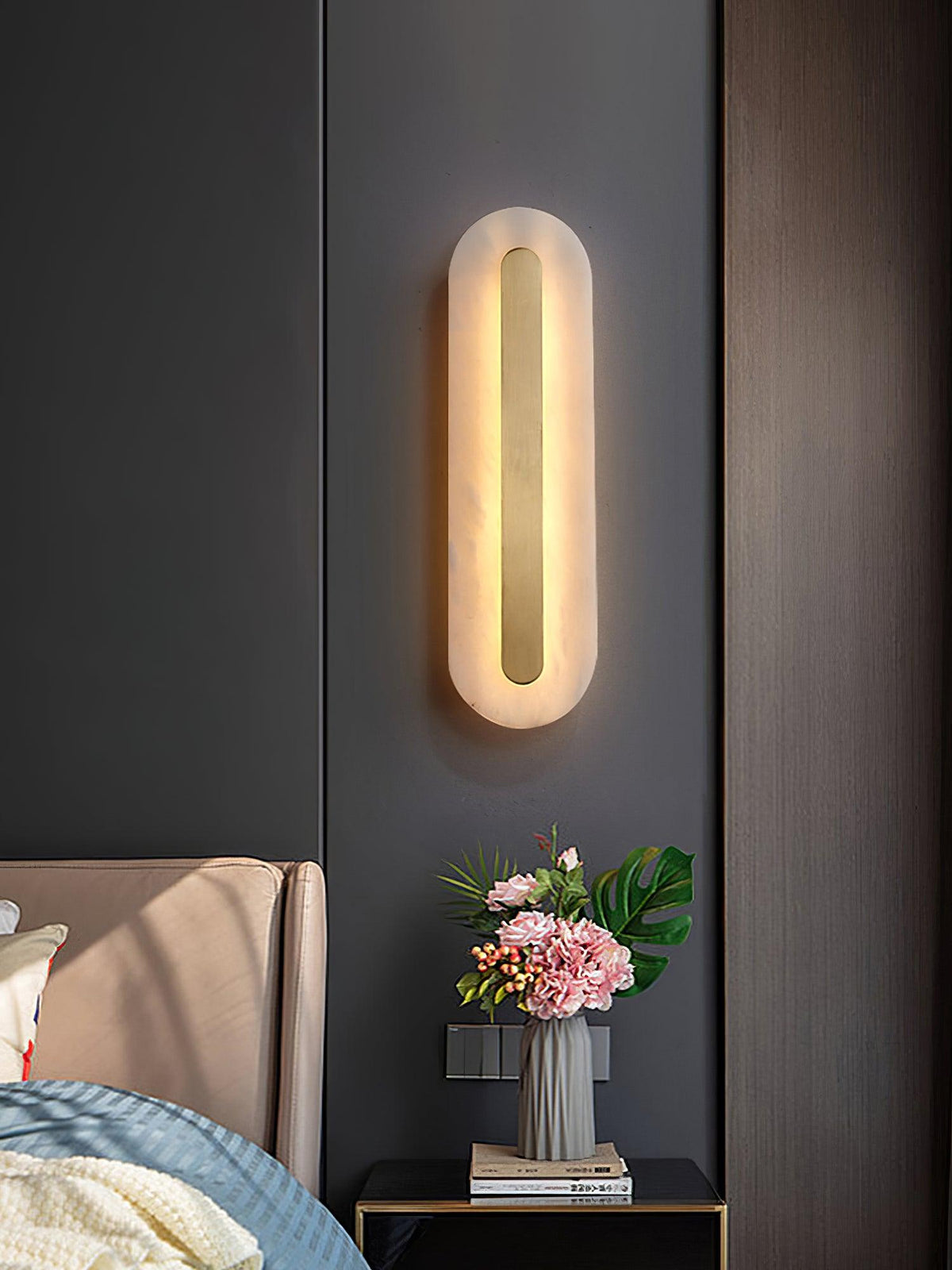 Alabaster Rounded Brass Wall Sconce