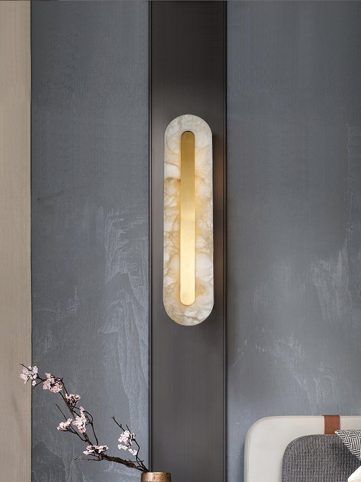 Alabaster Rounded Brass Wall Sconce