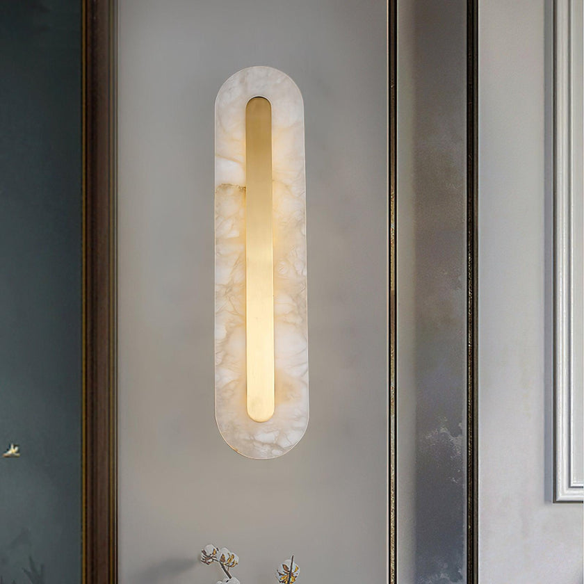Alabaster Rounded Brass Wall Sconce