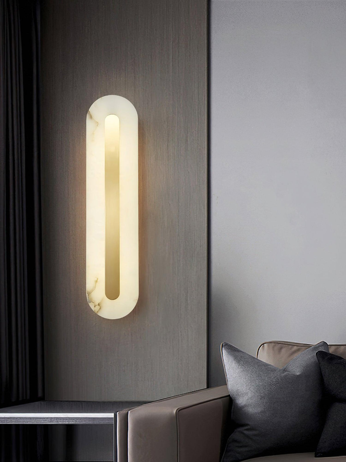 Alabaster Rounded Brass Wall Sconce