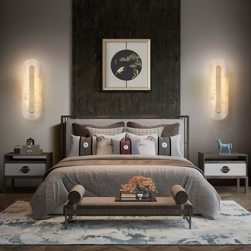 Alabaster Rounded Brass Wall Sconce
