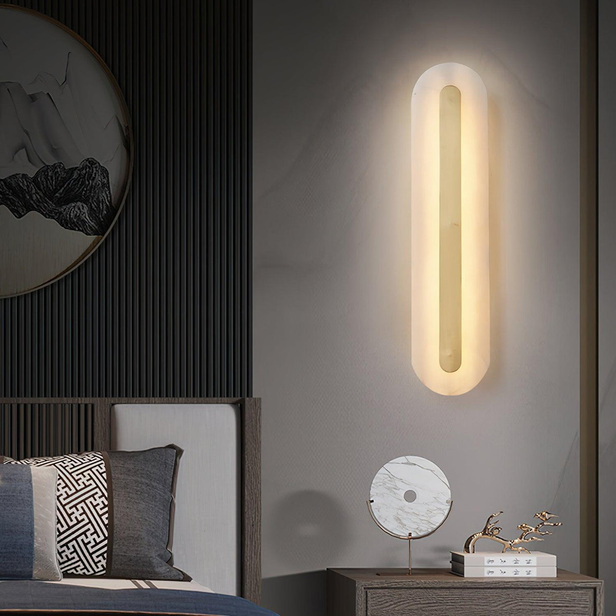 Alabaster Rounded Brass Wall Sconce