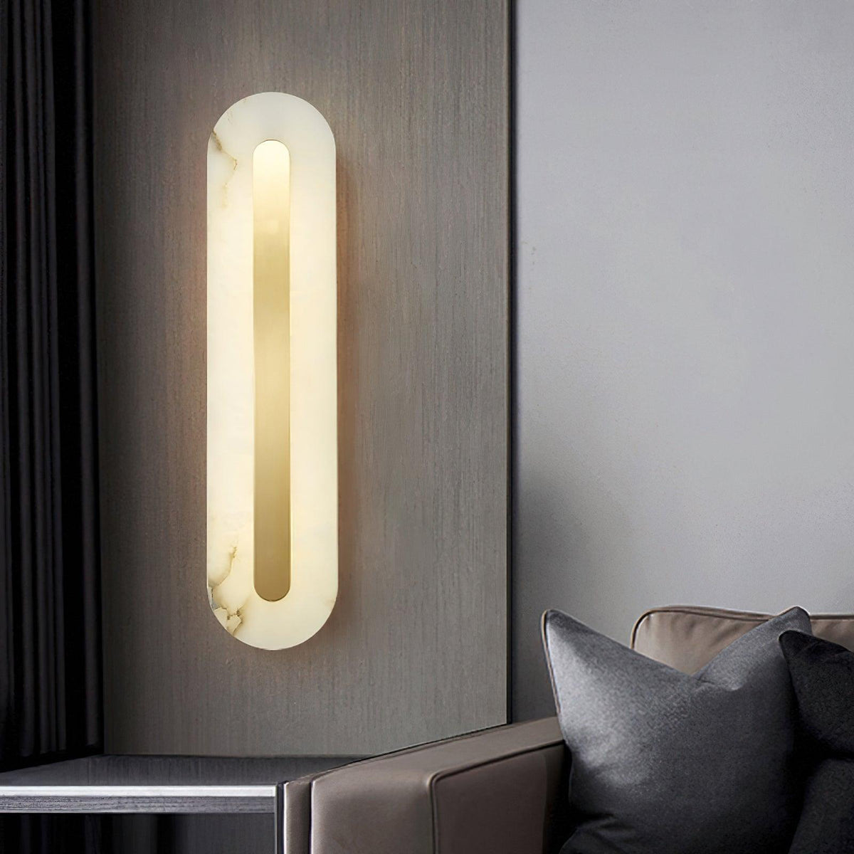 Alabaster Rounded Brass Wall Sconce