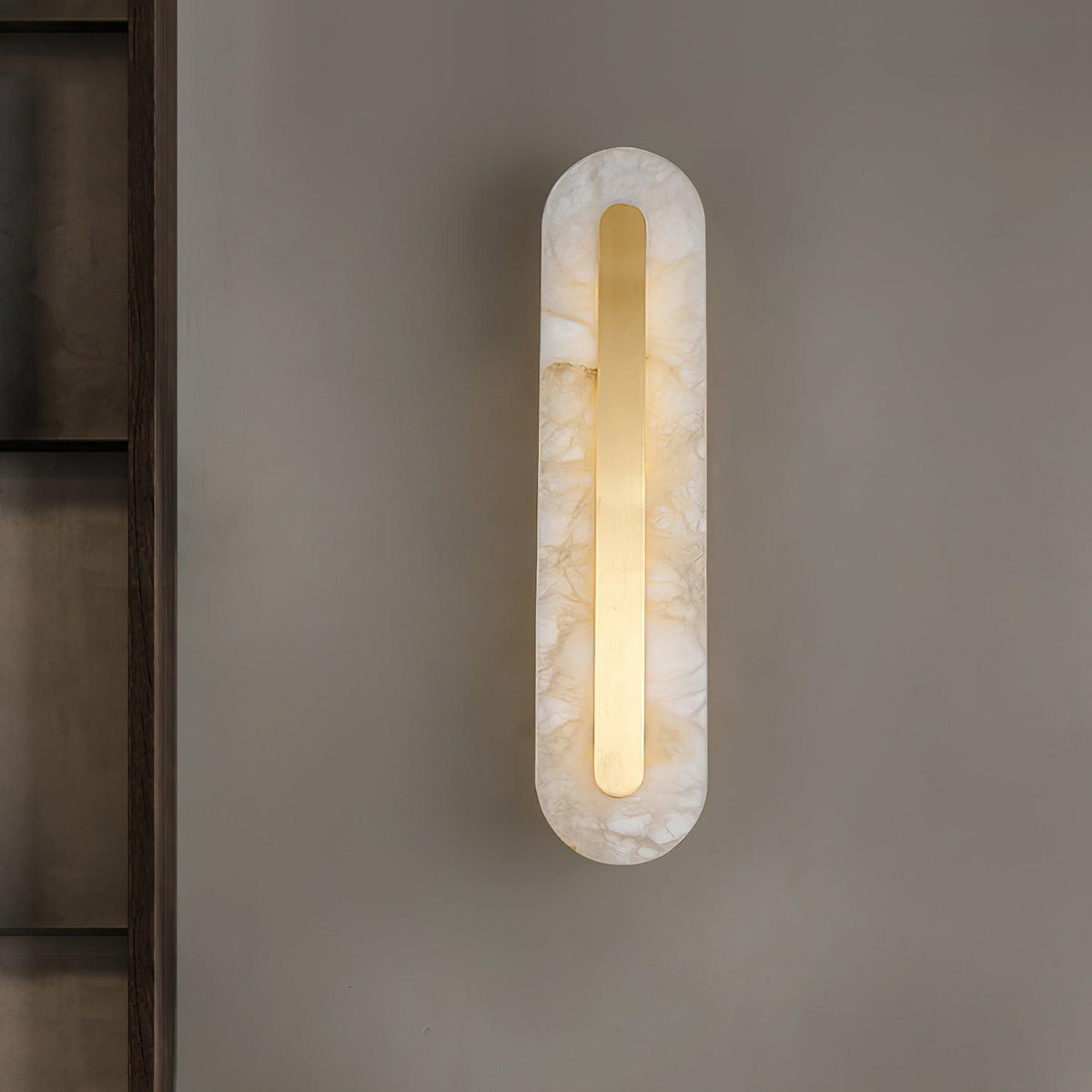 Alabaster Rounded Brass Wall Sconce