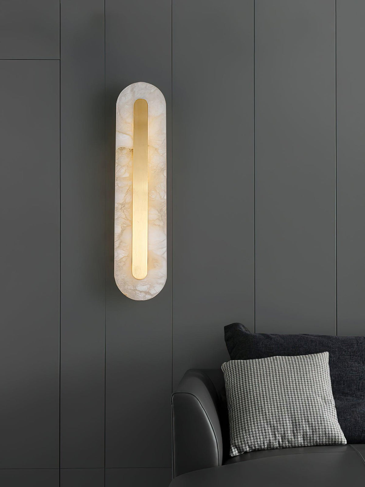 Alabaster Rounded Brass Wall Sconce