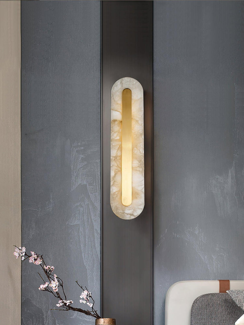 Alabaster Rounded Brass Wall Sconce