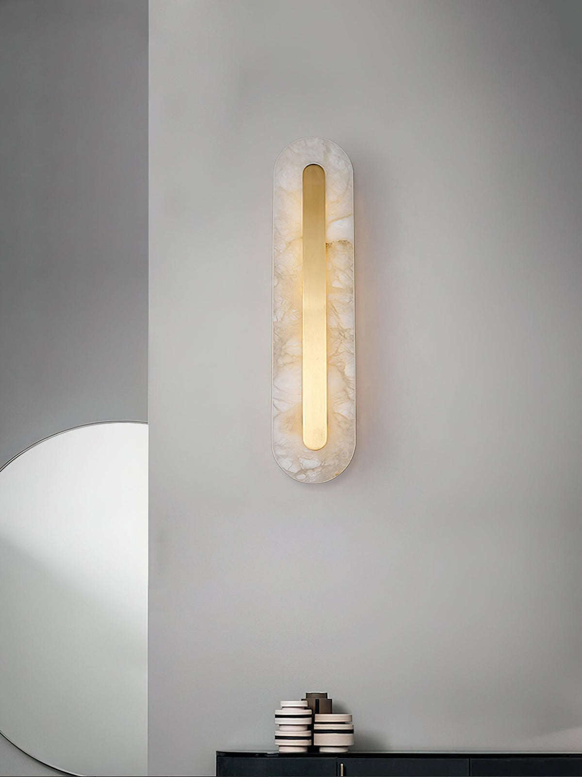 Alabaster Rounded Brass Wall Sconce