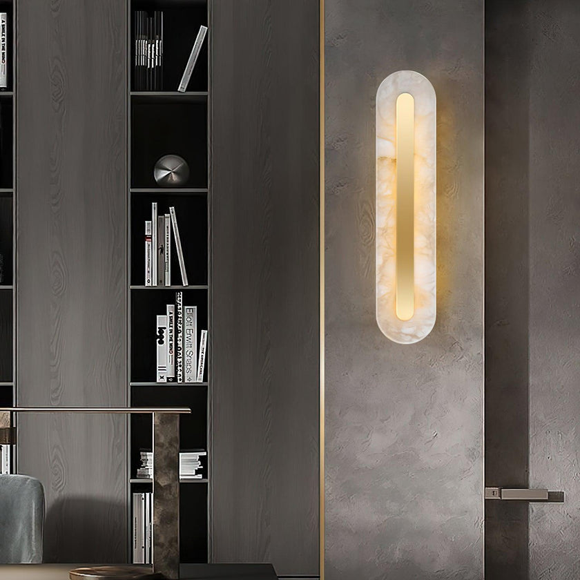 Alabaster Rounded Brass Wall Sconce