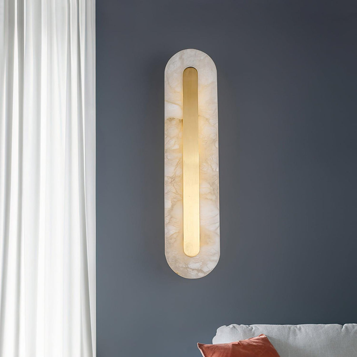 Alabaster Rounded Brass Wall Sconce