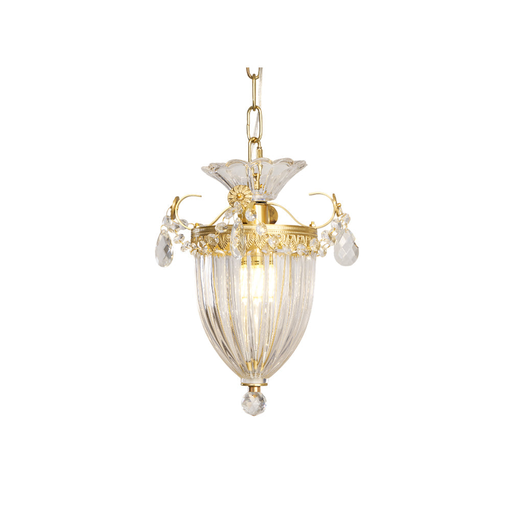 Art Deco Brass Crystal Pendant Lamp